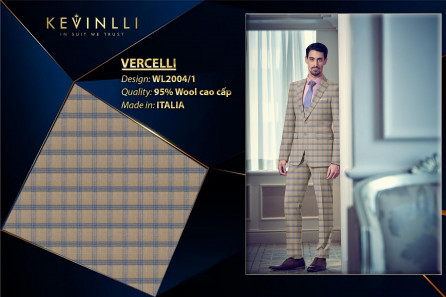 WL2004/1 Vercelli CVM - Vải Suit 95% Wool - Nâu Caro Xanh Dương